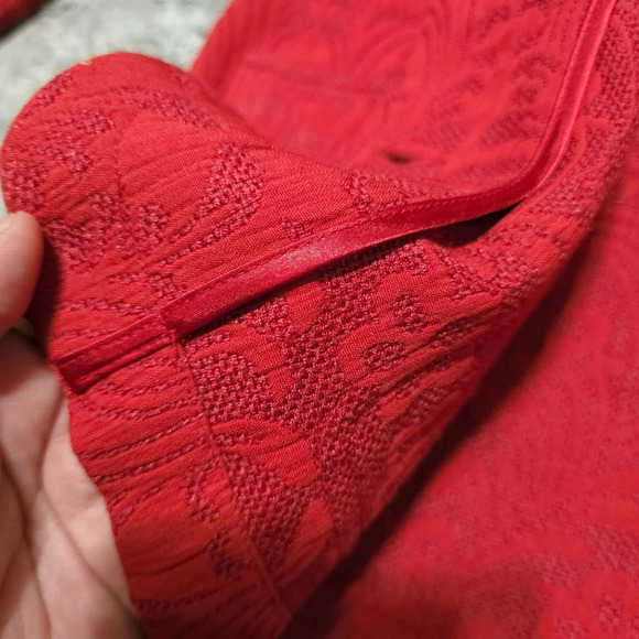 CHICOS 100% Silk Floral Knit Patterned Blazer, Red Orange, Unlined, Size 1, M - Picture 10 of 16